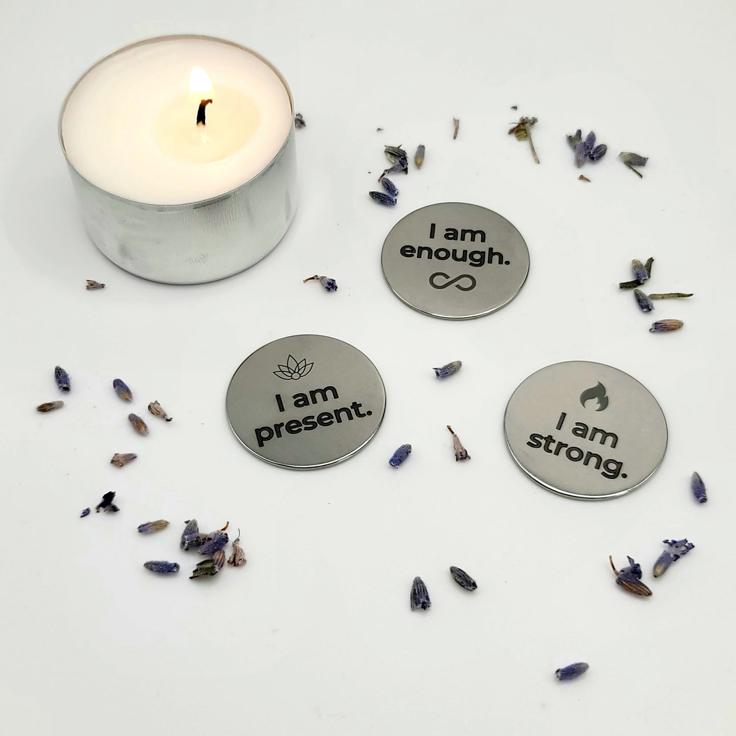 Everyday Token 3-Piece Bundle | “I Am Strong,” “I Am Enough,” “I Am Present” | Stainless Steel Affirmation Coin Gift Set
